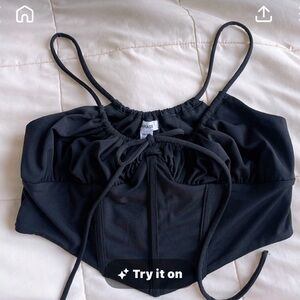 Black Ruched Crop Top with front tie